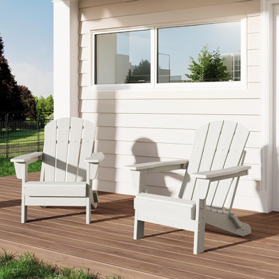 Folding Adirondack Chair, Outdoor Wooden Lounge Chair, Modern Lounger Adirondack Chair Ergonomic Extended Backrest by Highland Dunes
