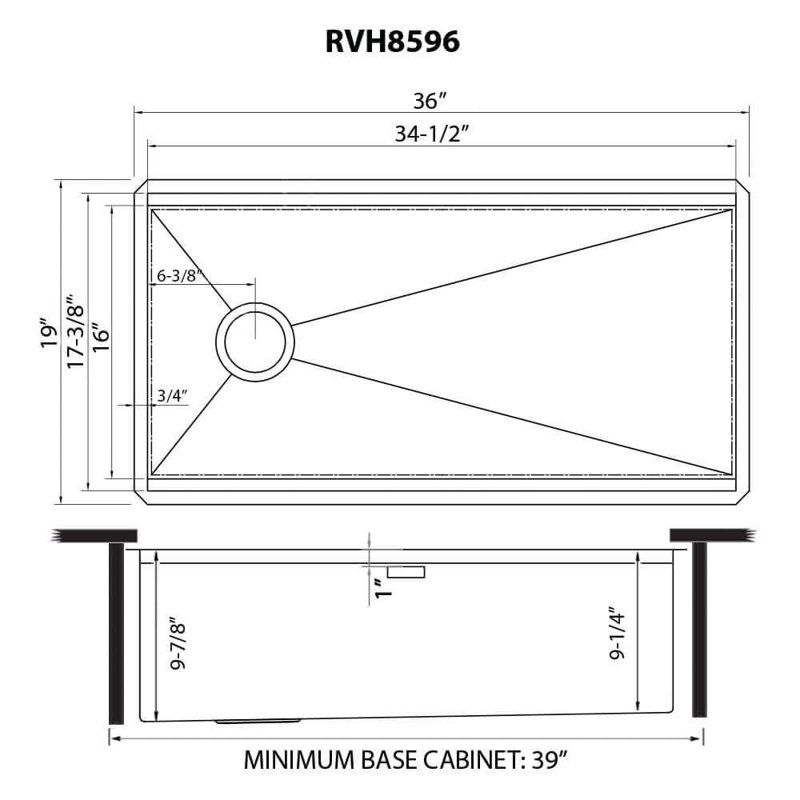36" L x 19" W Undermount Kitchen Sink