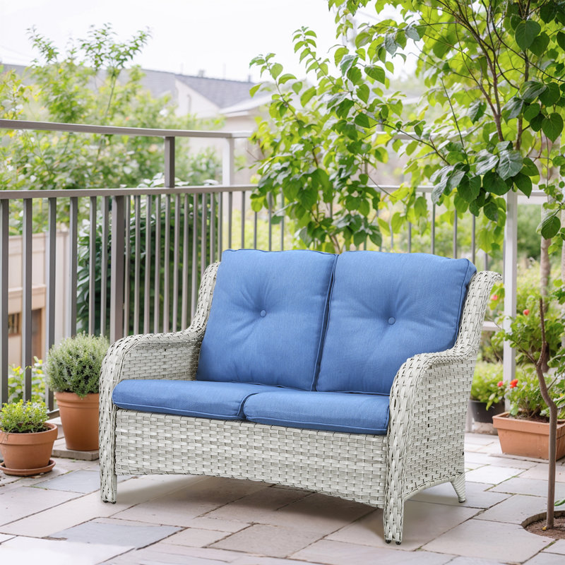 Bonia 51.18'' Wide Straight Patio Sofa with Cushions, Navy Blue