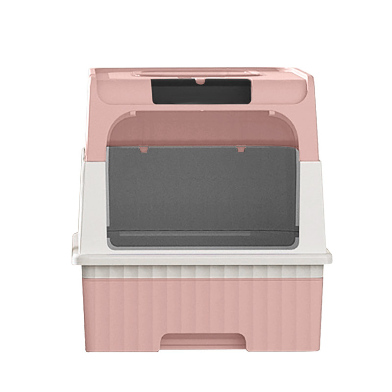 Bac à litière pour chat, bac à litière amovible pour gros chats, boîte d'entrée pour chat avec contrôle des odeurs (18 po x 14 po x 13 po, rose)