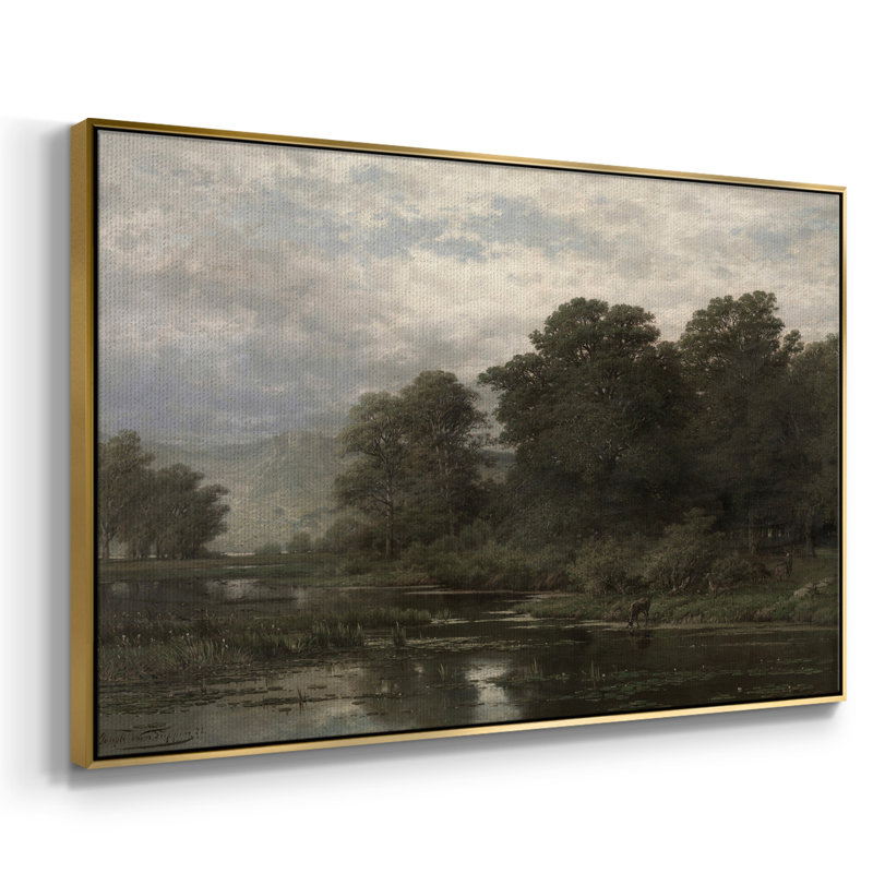 Paysage rétro-CDLxx, Toile avec cadre flottant or, H 27 po x l 41 po x P 2 po