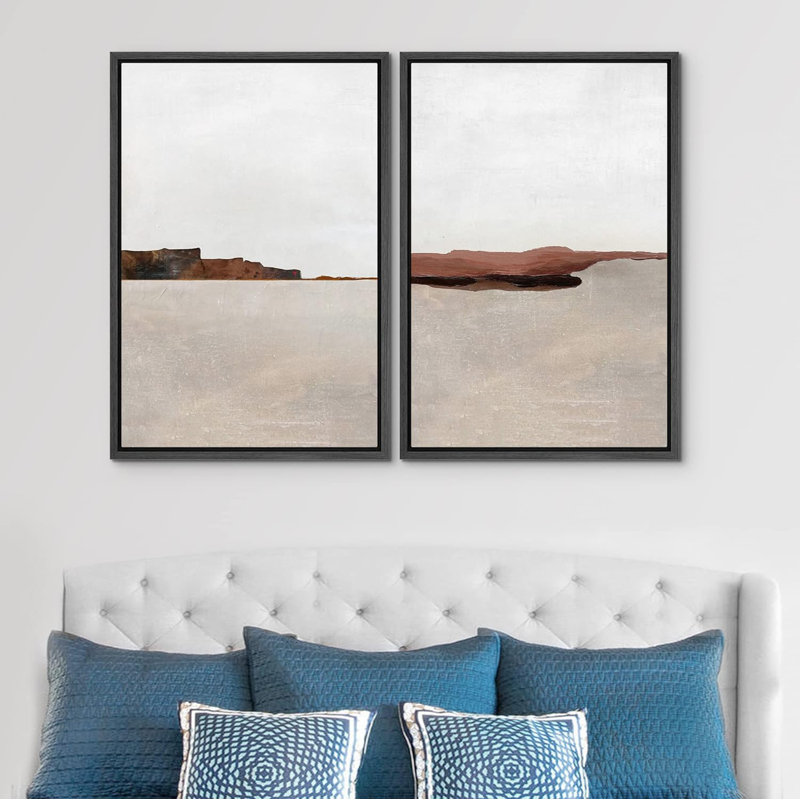 Motif de peinture au pastel brun, paysage abstrait, formes abstraites, décoration murale minimaliste boho nordique, 2 pièces