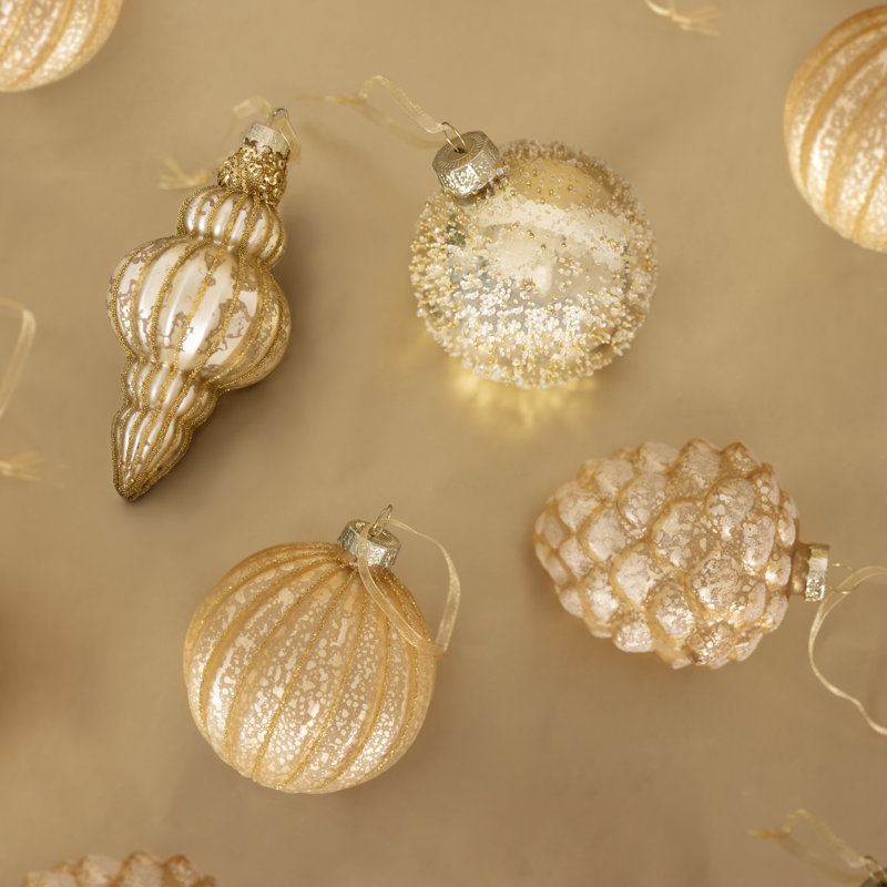 12 Piece Glass Bauble Collection, Gold