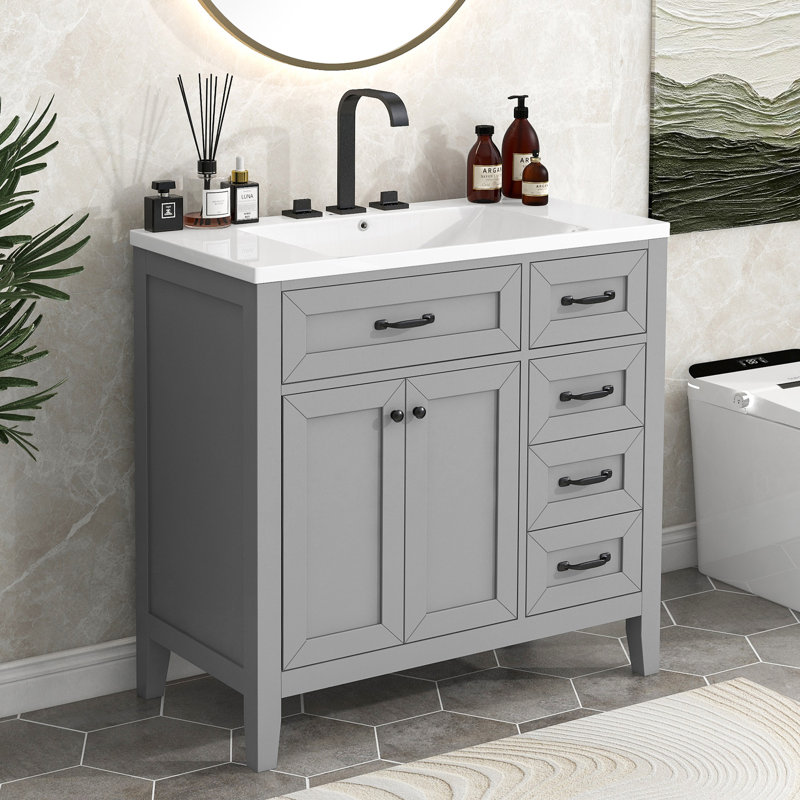Basden 36'' Single Bathroom Vanity With Ceramic Top, Gray
