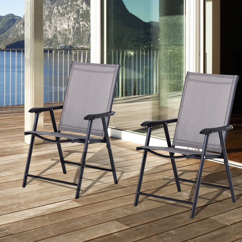 2 chaises de patio pliantes, une sangle extérieure empilable avec pour la pelouse, le camping, la plage. Structure en métal, gris, sans assemblage, capacité de 242 lb de chaises porteuses, salle à manger