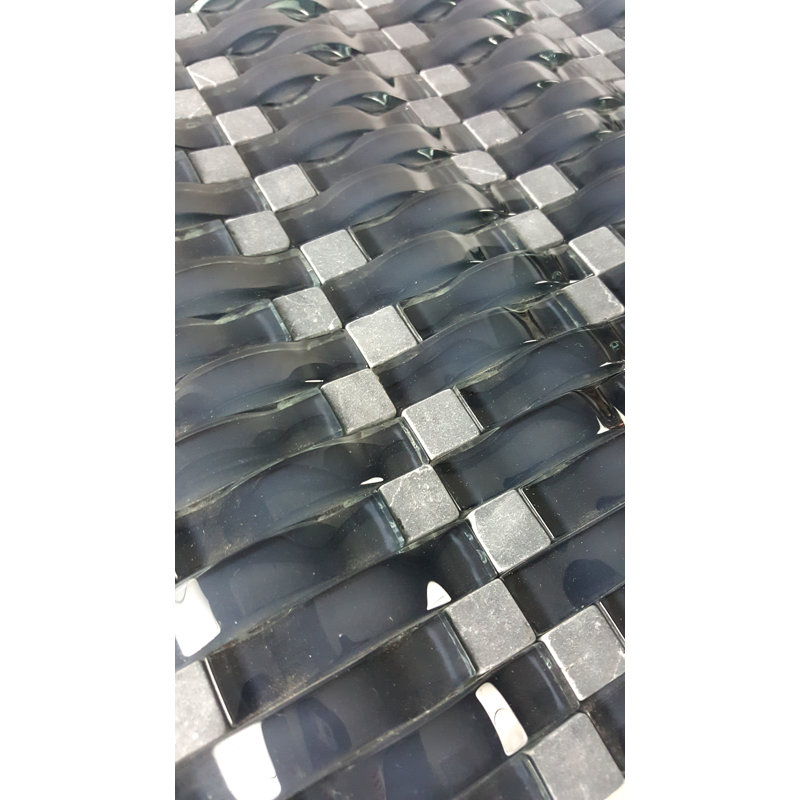 3D Wave 12 in. x 12 in. Glass & Stone Multi Finish Mosaic Decorative Kitchen & Bathroom Wall Tile, Crepusculo