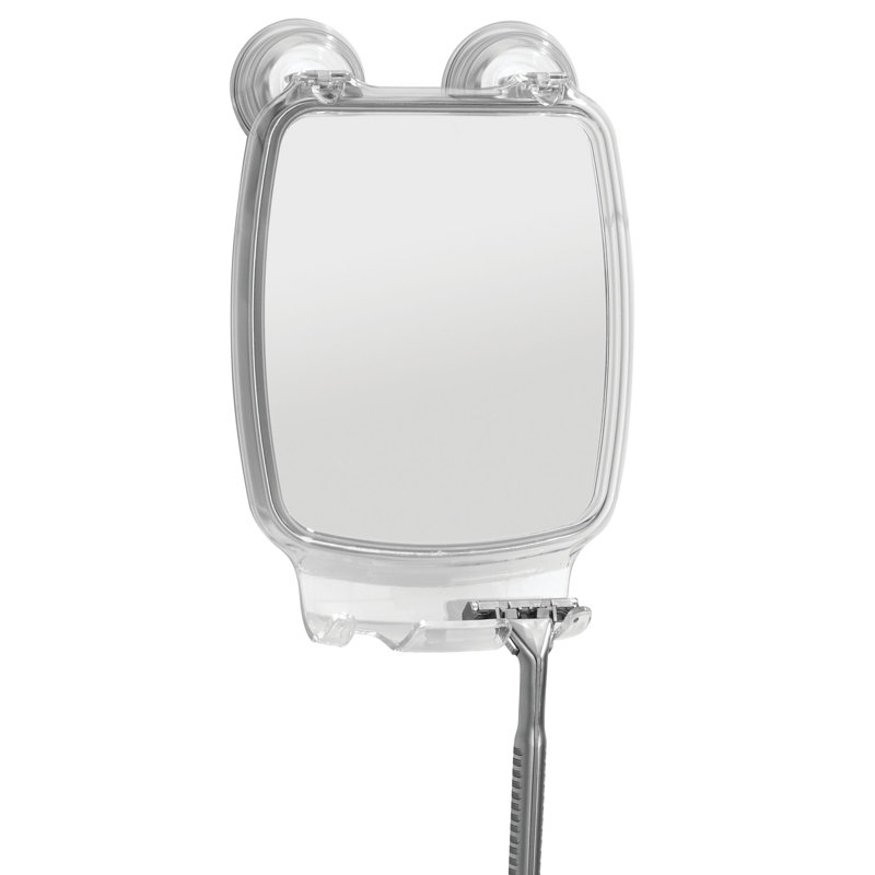 Clear Plastic Fog-Free Rectangular Suction Shower Mirror with Hooks