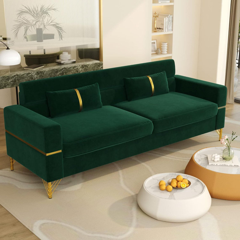 86 Inch Modern Velvet Sofa, Green