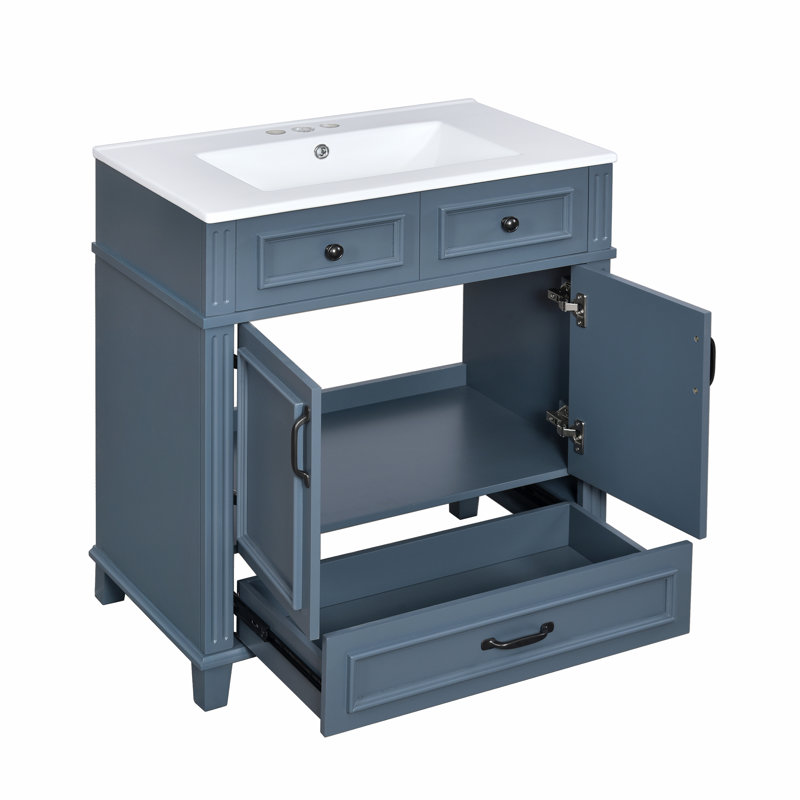 30'' Bathroom Vanity with Ceramic Sink, Blue