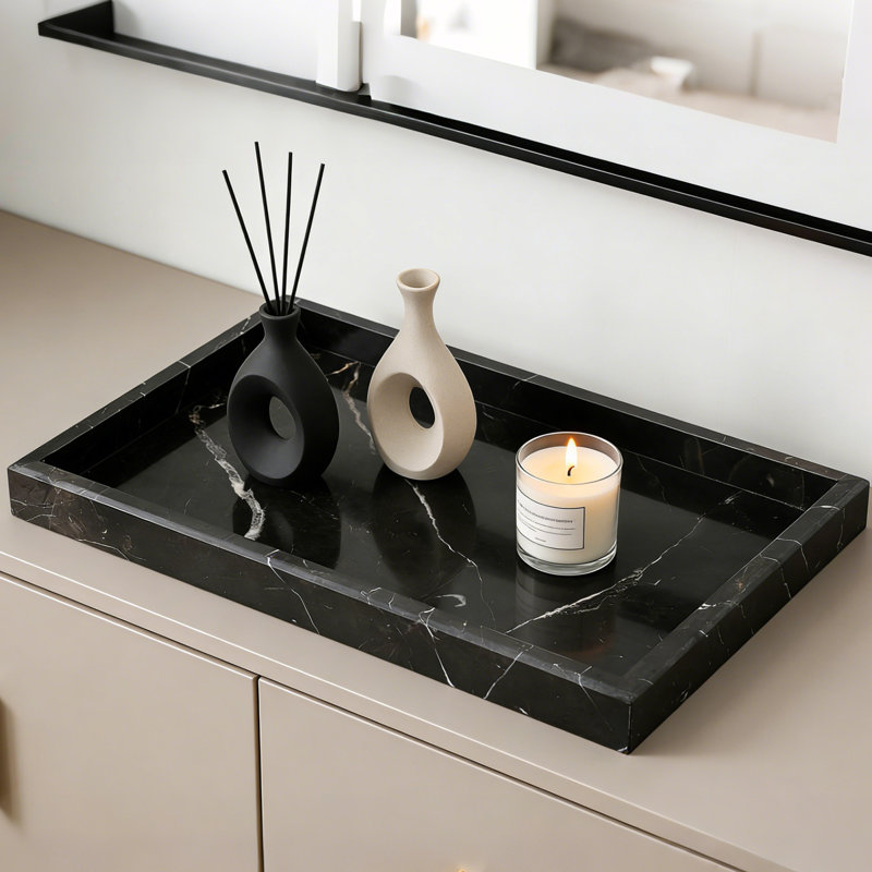 Plateau de meuble-lavabo en marbre noir véritable