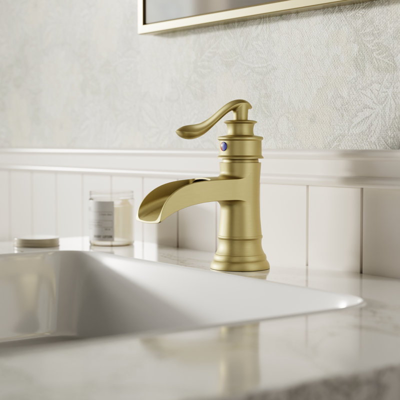 Single-handle Bathroom Faucet with Drain Assembly, Brushed Gold