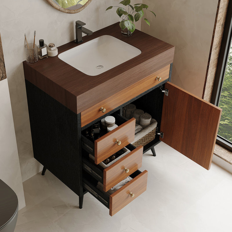 Meuble-lavabo autoportant avec lavabo en céramique pour la maison, Brun