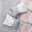 Literie 6 pièces, gris / pêche, double / grand, coton imprimé, confortable réversible, coussins brodés à détails gris / coton, réversible, floral, rembourrage chaleureux, décoratif-132996441-132996444
