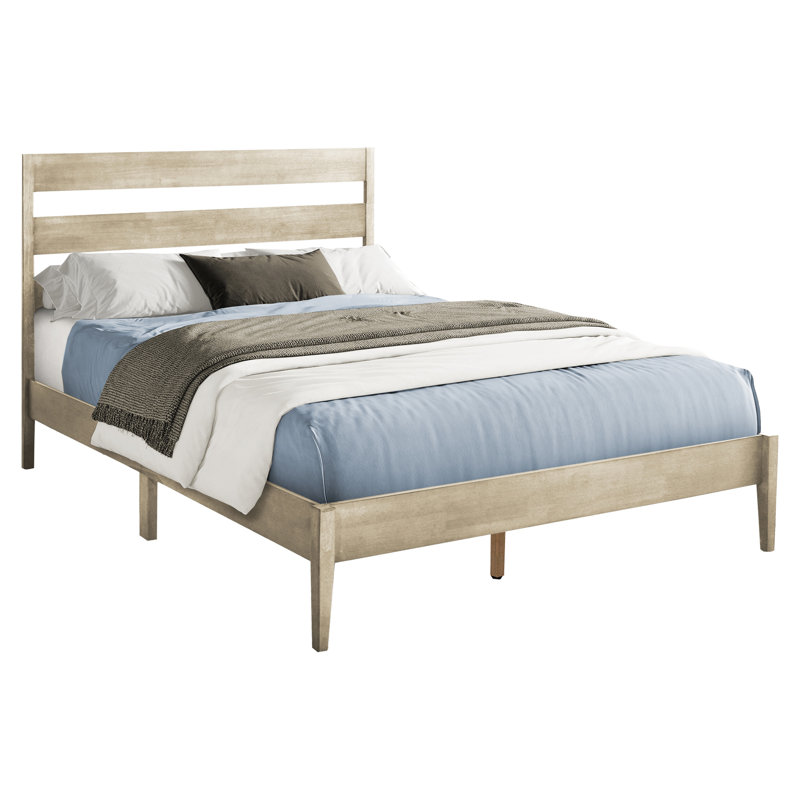 Structure de grand lit plateforme avec pieds en bois gris et en bois massif pour une chambre à coucher contemporaine, facile à assembler avec des pieds de style, charge de 600 lb