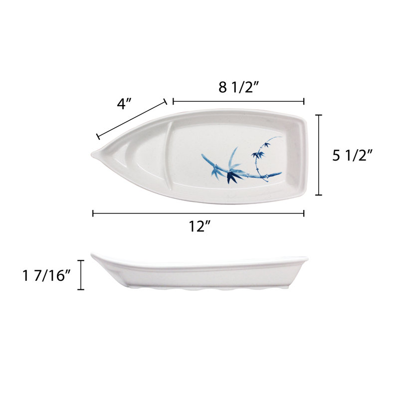 Mélamine Bamboo 13 oz Plateau de bateau à sushi, L 12 po x P 5,5 po x H 2,09 po