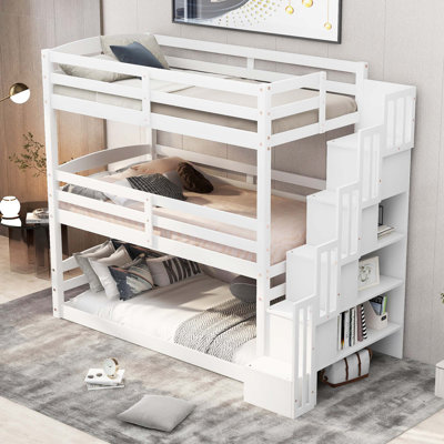 Triple Bunk Bed With Storage Staircase, Separate Design