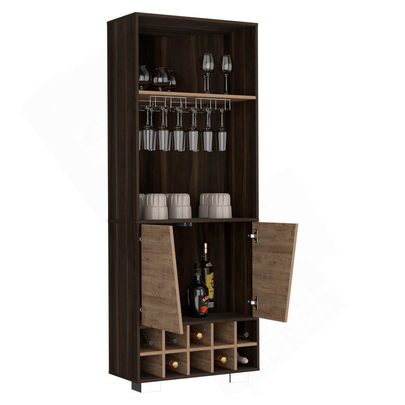 Armoire de bar Fraktal, dix porte-bouteilles encastrés, deux tablettes, porte double