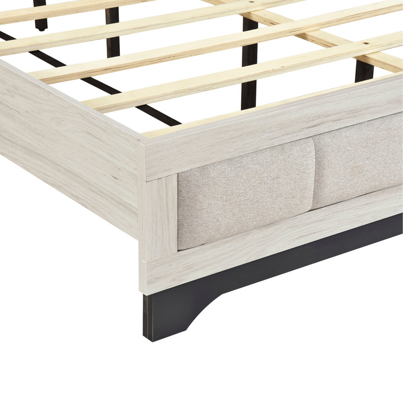 Lit plateforme double moderne pour chambre à coucher contemporaine, avec finition à deux tons et rails rembourrés, Lit double