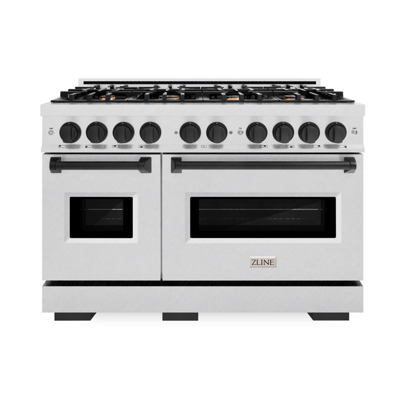 ZLINE Autograph 48" Classic DuraSnow Gas Range w/ 8 Burners & Bronze Accents, Matte Black, Satin Stainless Steel