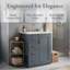 Meuble-lavabo moderne 24 po avec lavabo en céramique intégré, armoire de rangement en bois massif avec 3 tiroirs et 1 porte (noir / bleu)-1284943790