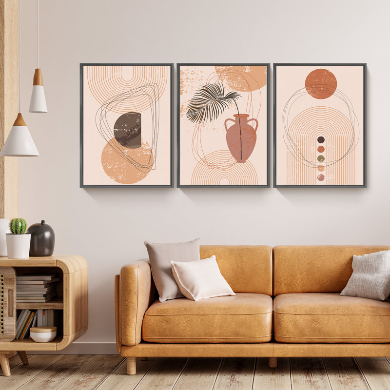 Art mural moderne abstrait encadré - ensemble de 3 reproductions d'art sur toile encadrées, H 16 po x l 36 po x P 1,5 po