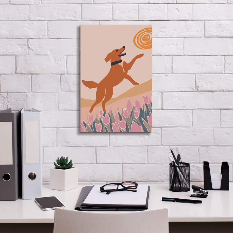 «Frisbee Dog» par Andreas Magnusson, art mural sur toile, H 18 po x l 12 po x P 0,75 po