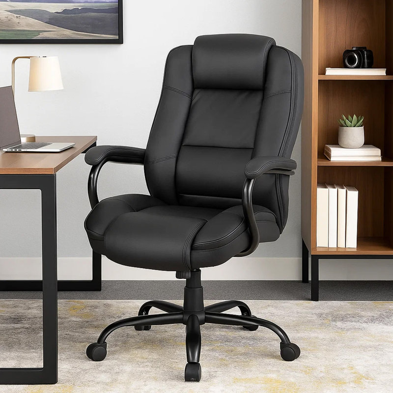 Liv Rolling Oversized Swivel Chair, Black Faux Leather, 400Lbs