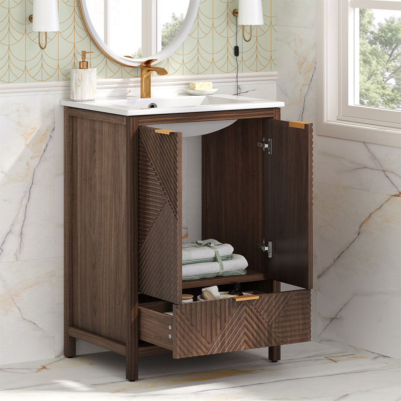24 Inches Bathroom Vanity With Sink Combo, Brown