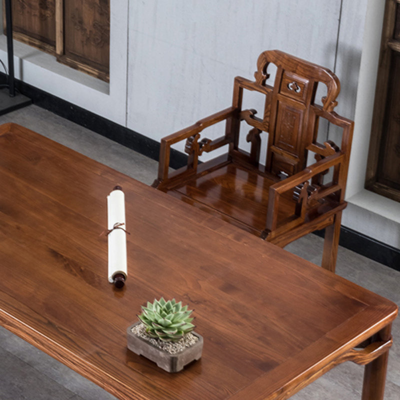 Retro And Durable Elm Wood Writing Desk A Chair, 31.49" H x 78.74" W x 39.37" D