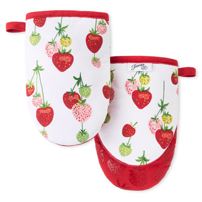 FIESTA Falling Strawberries Mini Oven Mitt 2-Pack Set, Scarlet Red, 5.5"x8"