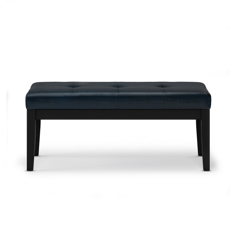 Lacey 41"W Vegan Leather Contemporary Tufted Ottoman Bench with Stitching Detail, Distressed Dark Blue