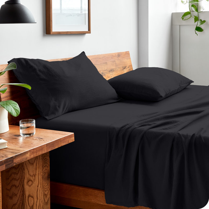 Washed Ultra-soft Microfiber Sheet Set, Twin Sheet Set with 1 Pillowcase, Black