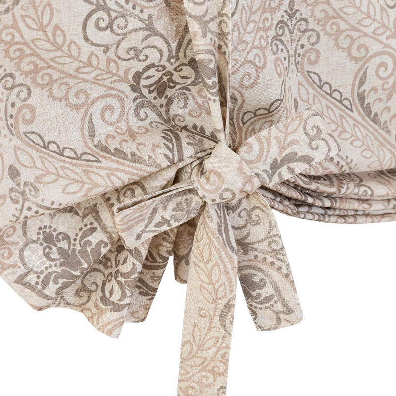 Faux Linen Farmhouse Tie up Valance, 42" W x 45" L, Taupe on Beige