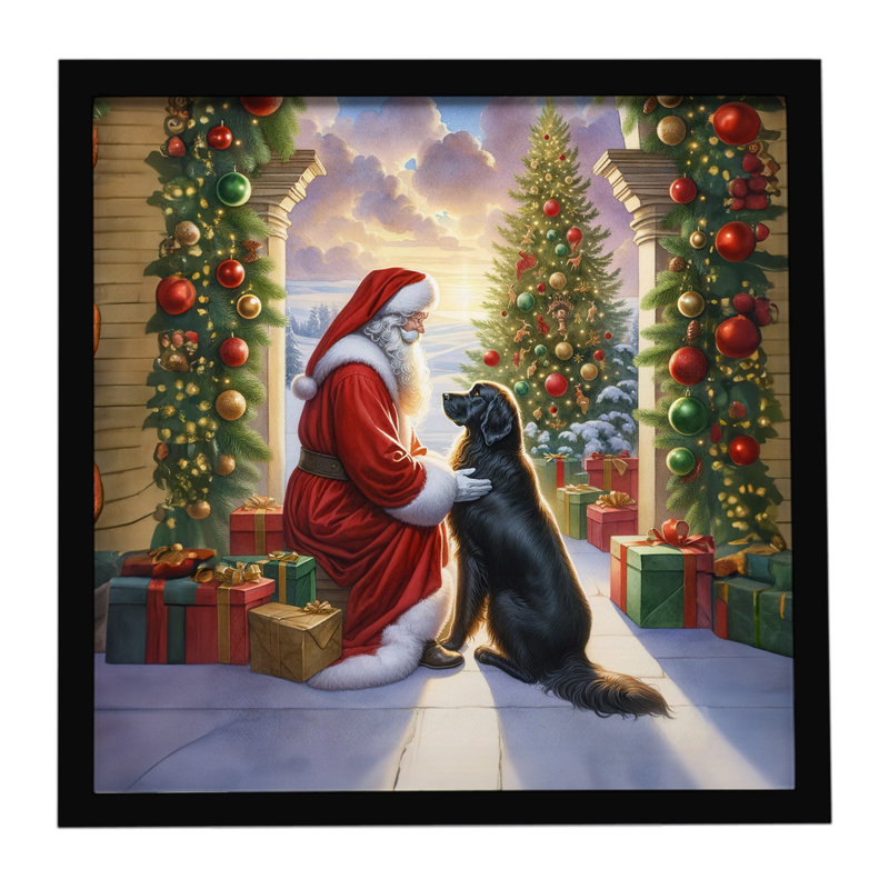 Impression à plat encadrée Retriever et père Noël