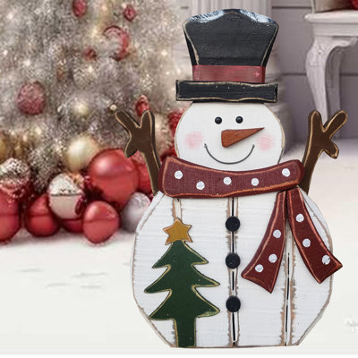 Décoration de Noël en forme de bonhomme de neige en bois 21,5 po pour l'intérieur et l'extérieur