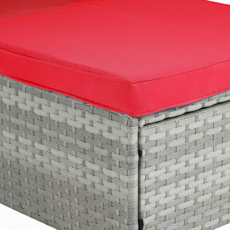 Chaise longue d'extérieur 2 pièces en rotin, Rouge