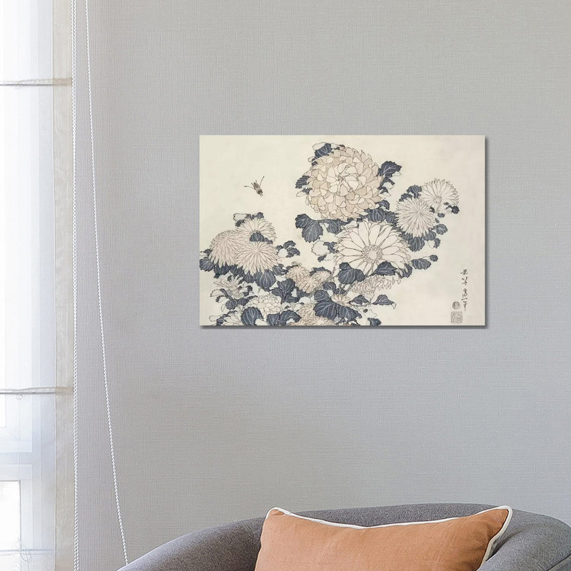 Abeille et chrysanthèmes - Giclée sur toile tendue avec châssis, H 18 po x l 26 po