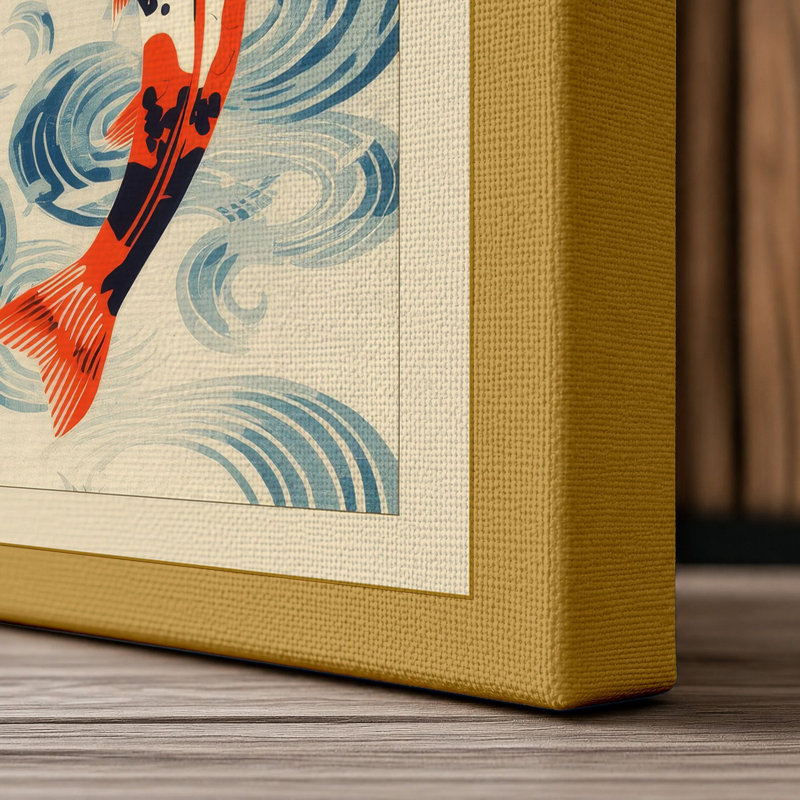 Koi in Motion Japandi - Wrapped Canvas, 18x12 - 45.7 x 30.5 cm, Ochre Border