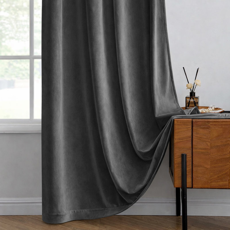 Heavy Crushed Ready Made Velvet Eyelet Curtains (Set Of 2), Grey, 228cm Width x 228cm Height