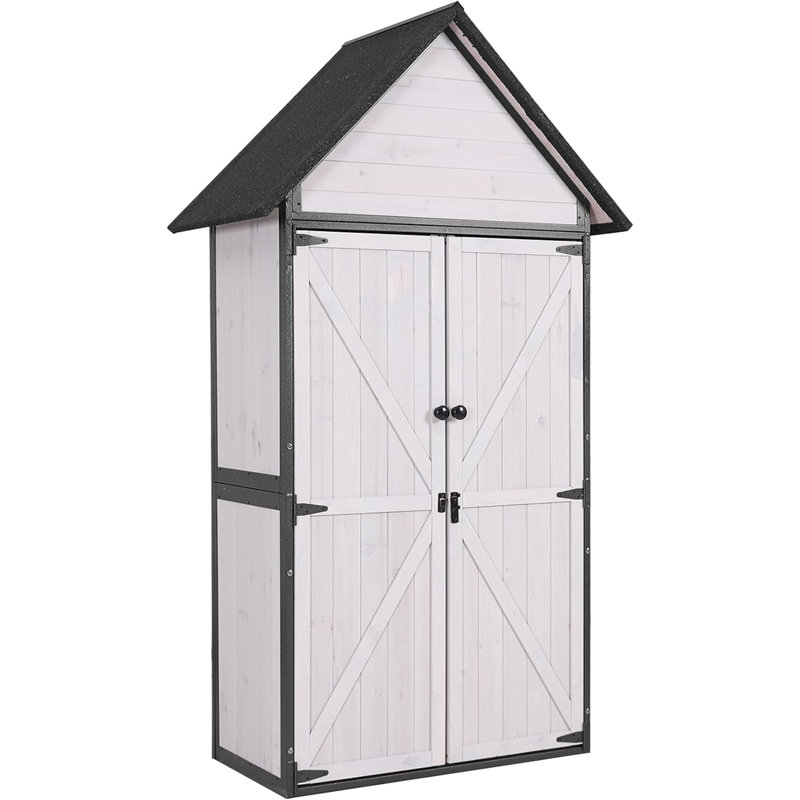 White Wooden Outdoor Storage Shed with Adjustable Shelves