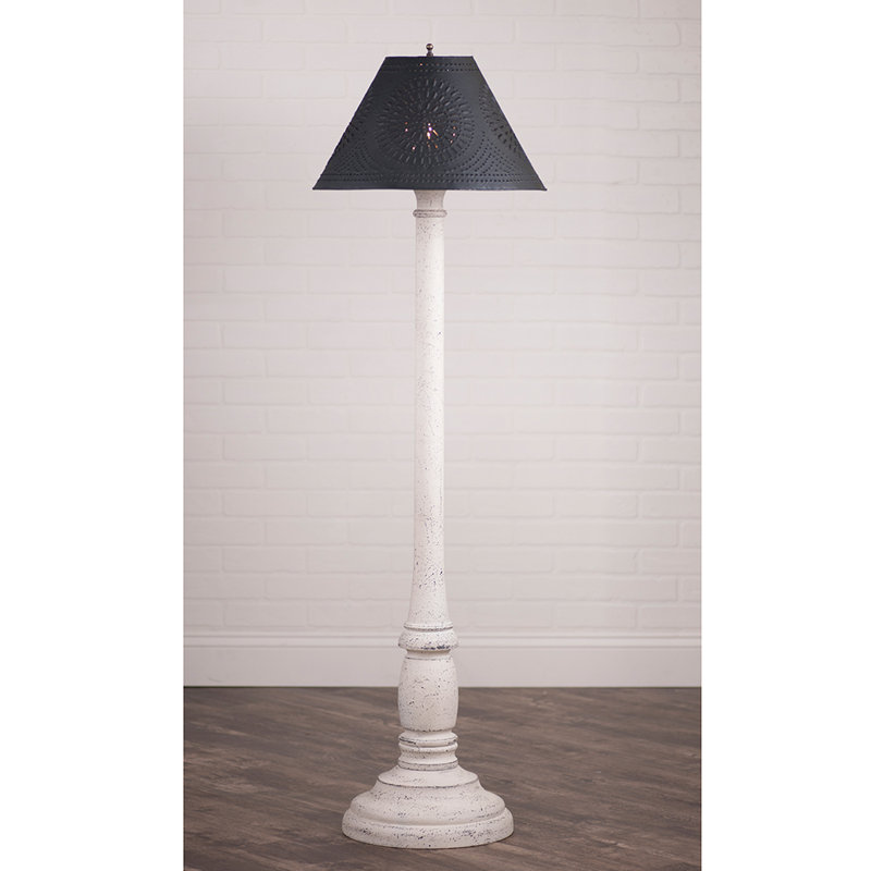 Haslam 59'' Traditional Floor Lamp, White, Textured Black