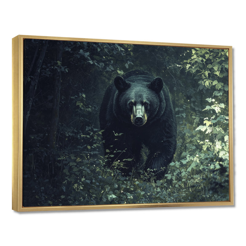 Ours noir, foyer dans la forêt I - ours, art mural, H 30 po x l 40 po, Cadre flottant, Naturel