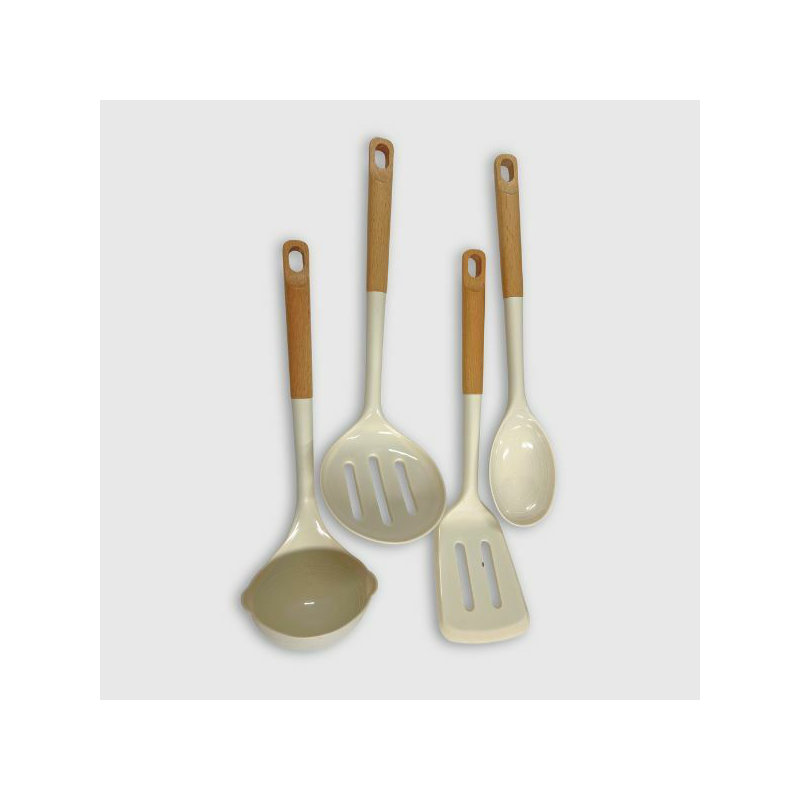 5 outils en silicone avec poignées en bois de hêtre