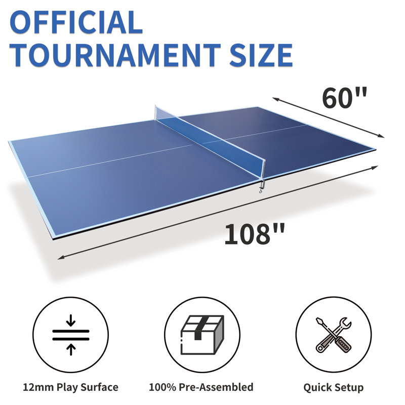 Plateau de table de tennis de table pliable et portable de 9 pi de taille moyenne pour jeux d'intérieur