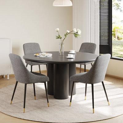 Modern Fabric Upholstered Dining Chairs with Ergonomic Backrest, Golden Metal Legs