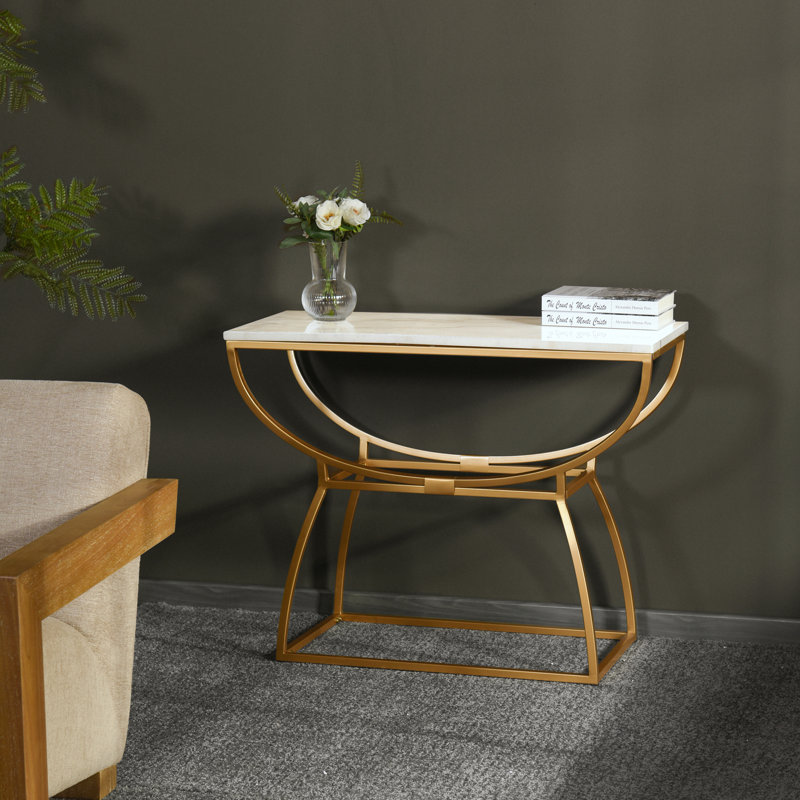 Norman Norman Wyatt Home - Loren - Console Eliptical - Finition en métal or marbre blanc