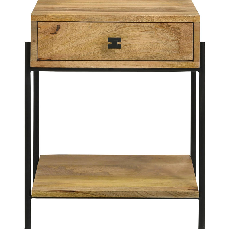 Table d'appoint rustique en bois de manguier avec rangement - Intérieur de salon en fer naturel
