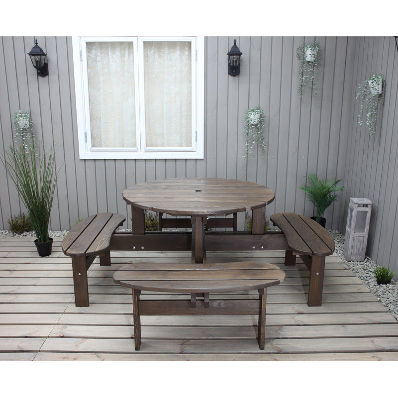 Hobi 4 - Person Solid Wood Patio Dining Set Round Table, Brown