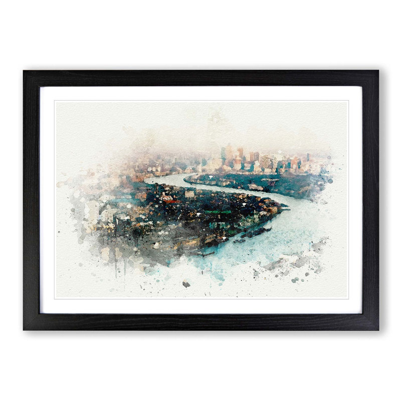 River Thames & London Skyline in Abstract - Picture Frame Graphic Art Print, 35cm H x 50cm W x 2cm D, Black