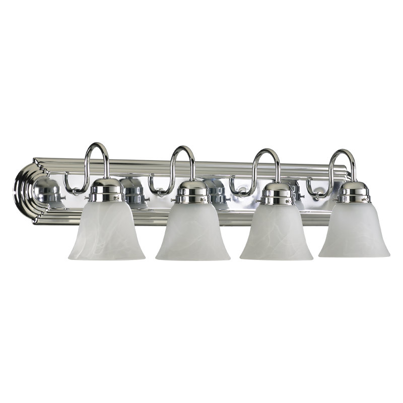Woodberry 4 - Light Vanity Light, Chrome, White Faux Alabaster Glass, 100 Watt